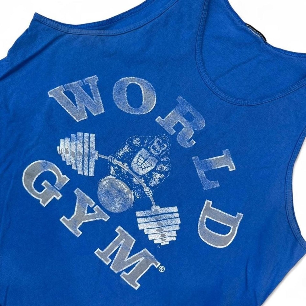 Vintage World Gym Gorilla Blue Muscle Tank Men's Size L/XL Summer Workout 90s